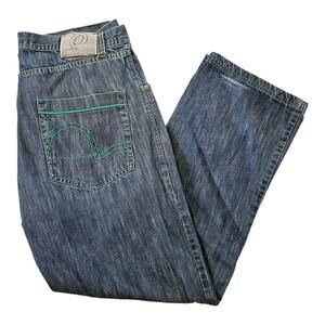 Q BY QRUEL Green EMBROIDERY POCKET BLUE DENIM JEANS MEN'S SIZE 36 X 32